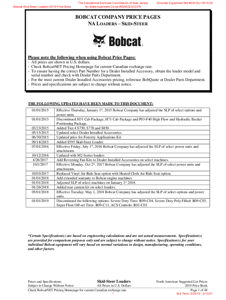 Fillable Online Bobcat toolcat attachment price list Fax Email Print