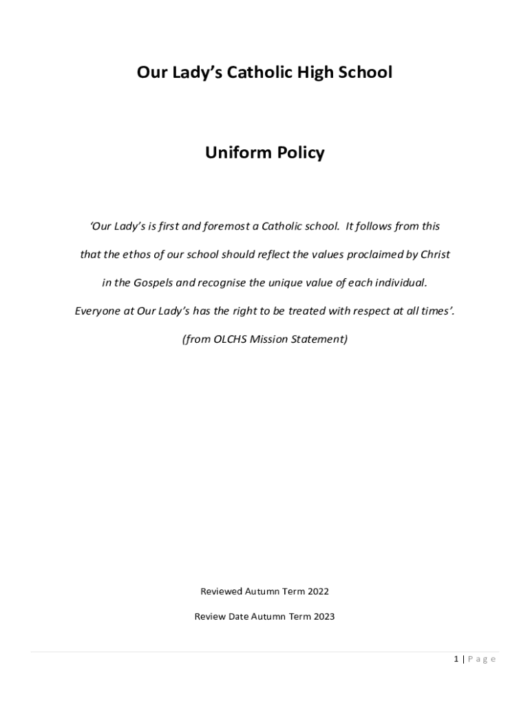 Fillable Online Our Lady's Catholic High School Uniform Policy Fax