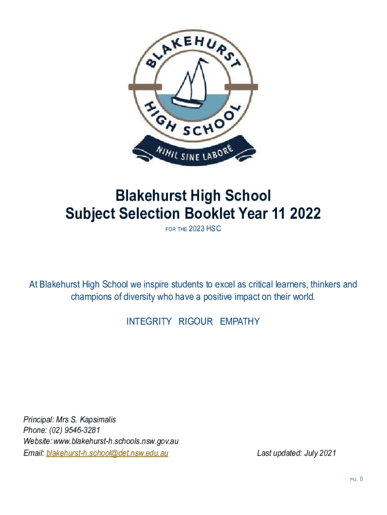 Fillable Online Blakehurst High School Subject Selection Booklet Year Fillable Online Blakehurst High School Subject Selection Booklet Year
