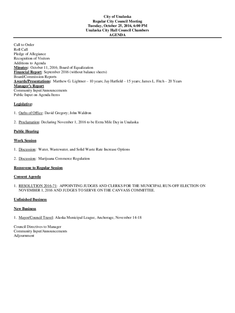 Fillable Online Unalaska City Hall Council Chambers Fax Email Print