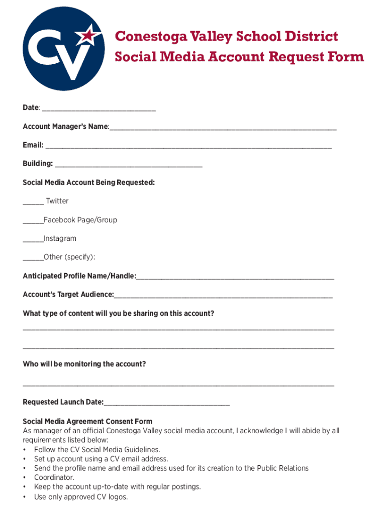 Fillable Online Conestoga Valley School District Social Media Account