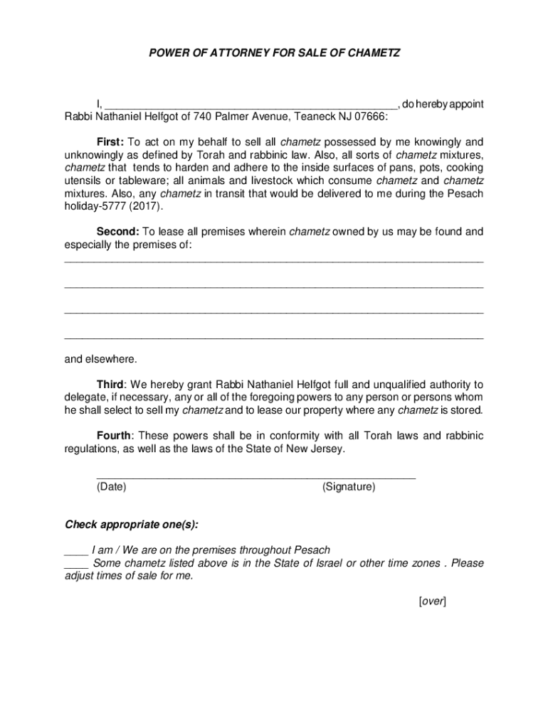 Fillable Online form for the sale of chametz 2021 Fax Email Print ...