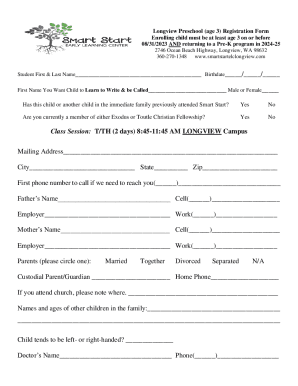 Fillable Online New Student Preschool Application Fax Email Print ...