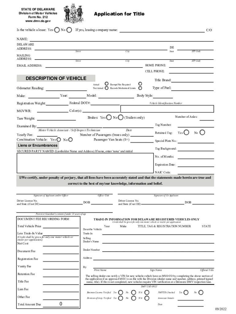 delaware form mv 212 Preview on Page 1