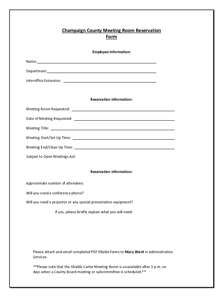 Fillable Online Meeting Room Reservation Form Template Fax Email Print