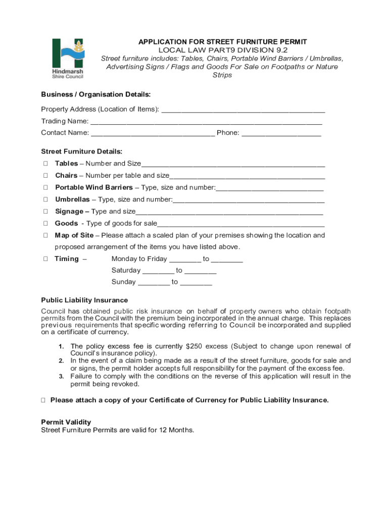 Fillable Online application for street furniture permit local law