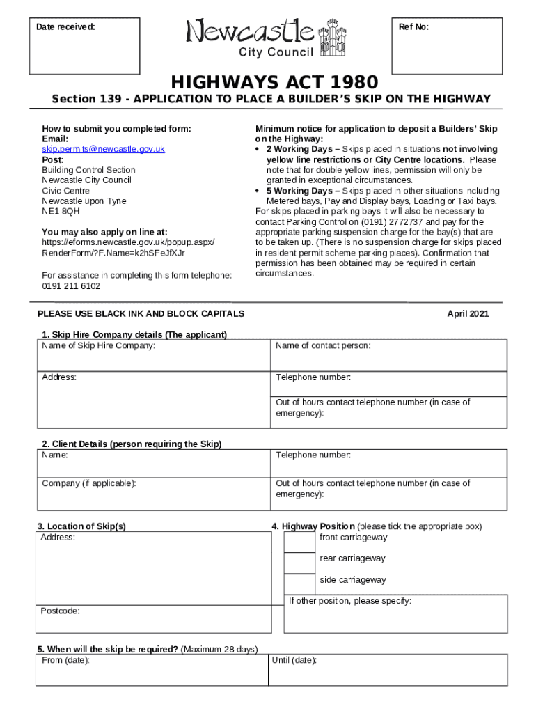 Skip Permit Application.docx Doc Template pdfFiller