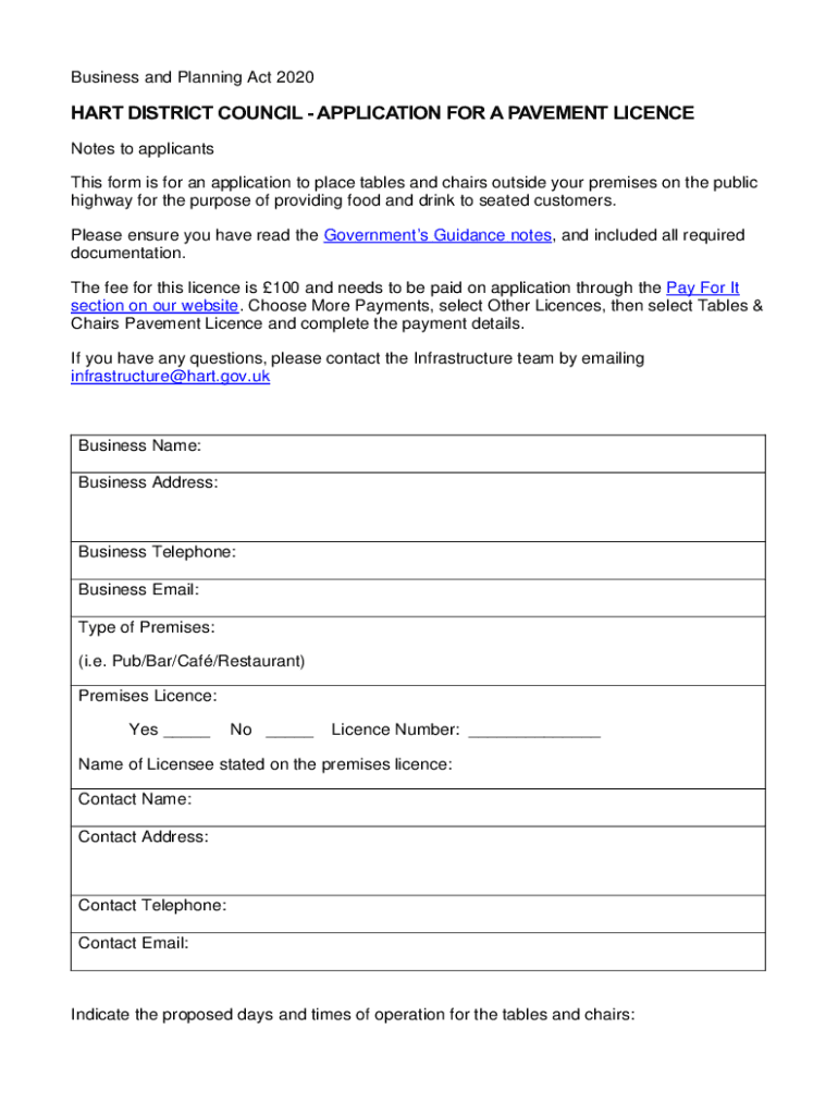 Fillable Online Licence to put tables and chairs on the street or
