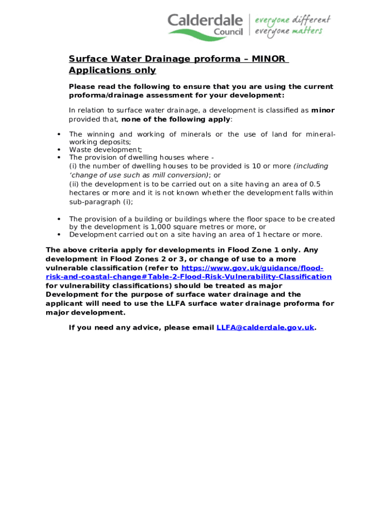 Surface Water Drainage Proa Statement for Doc Template pdfFiller