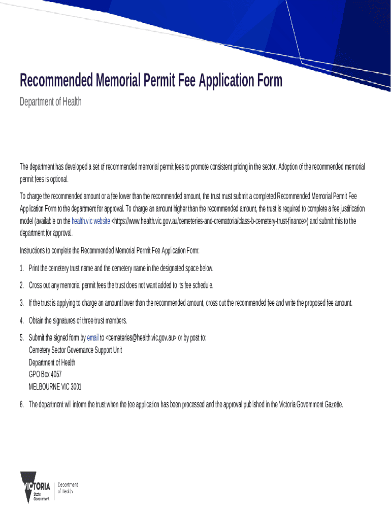 Memorial Permit Fee Application Doc Template pdfFiller