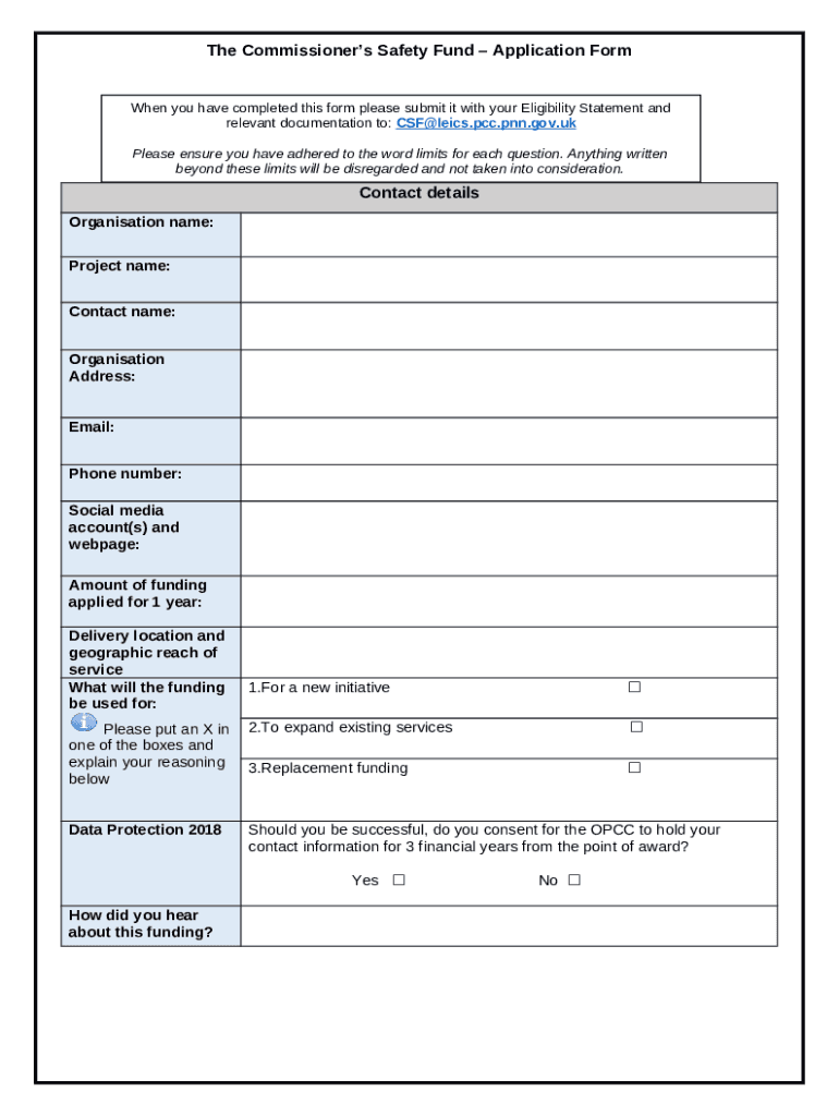 The Commissioner's safety FUND Application Doc Template pdfFiller