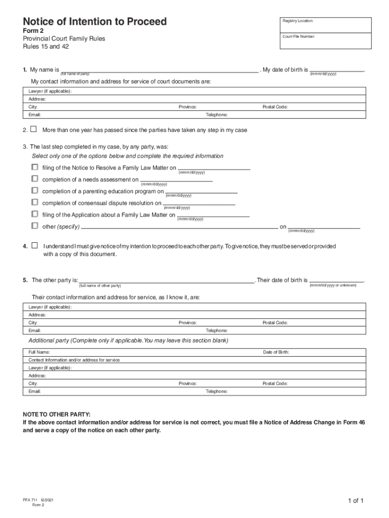 Fillable Online Preparing a Notice of Intention to Proceed - Form 2 Fax ...
