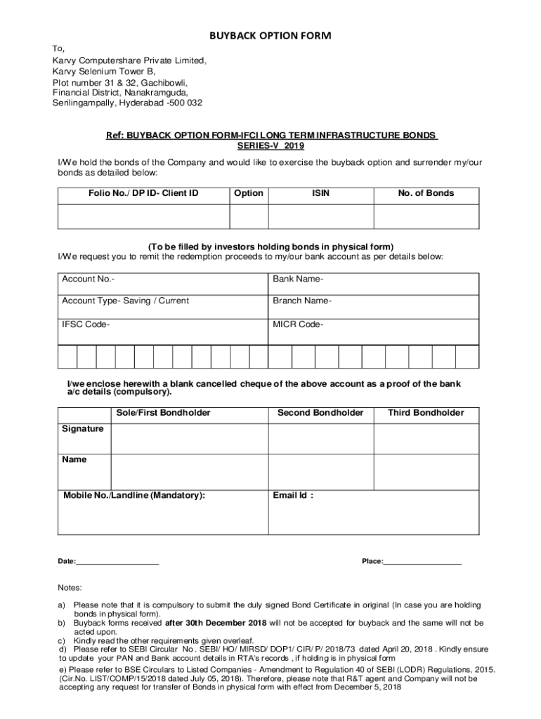 Fillable Online BUYBACK APPLICATION FORM TO THE COMPANY (Please Fax