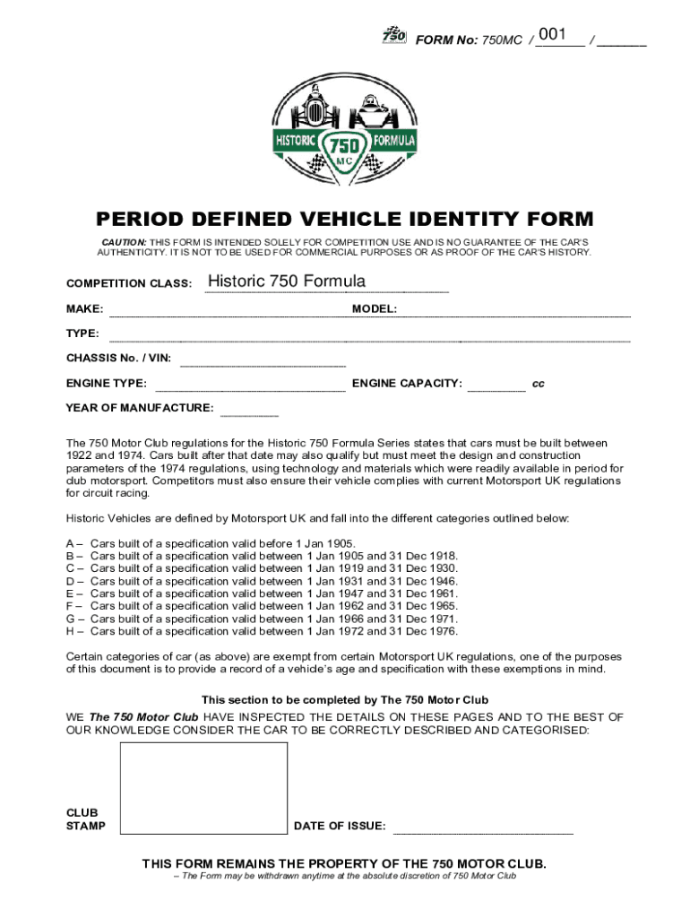 Fillable Online STAGE RALLY VEHICLE IDENTITY FORM Fax Email Print pdfFiller