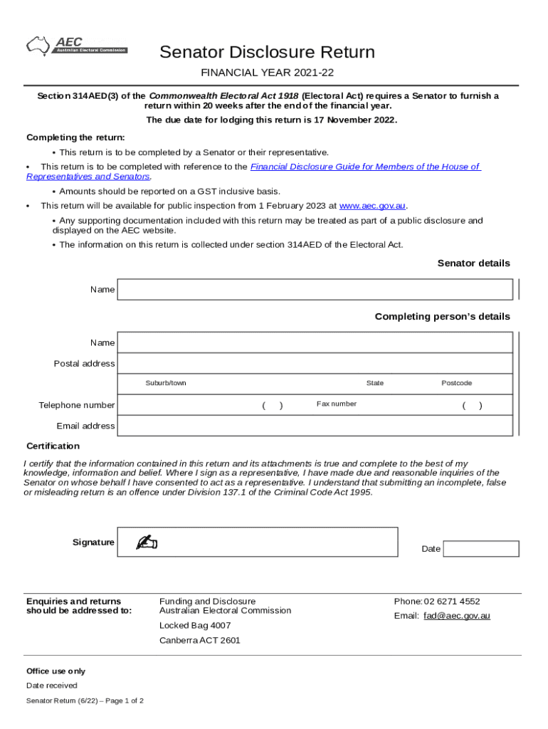 Candidate Return Griffith byelection Doc Template pdfFiller