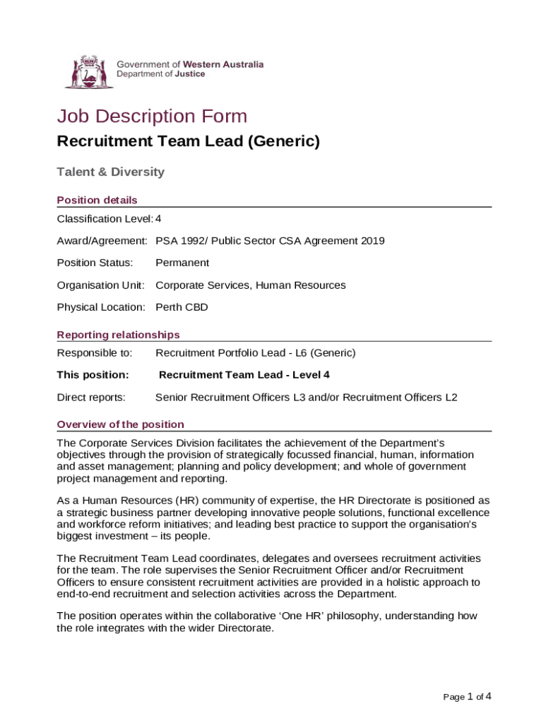Team Leader Job Description Sample Template Doc Template pdfFiller