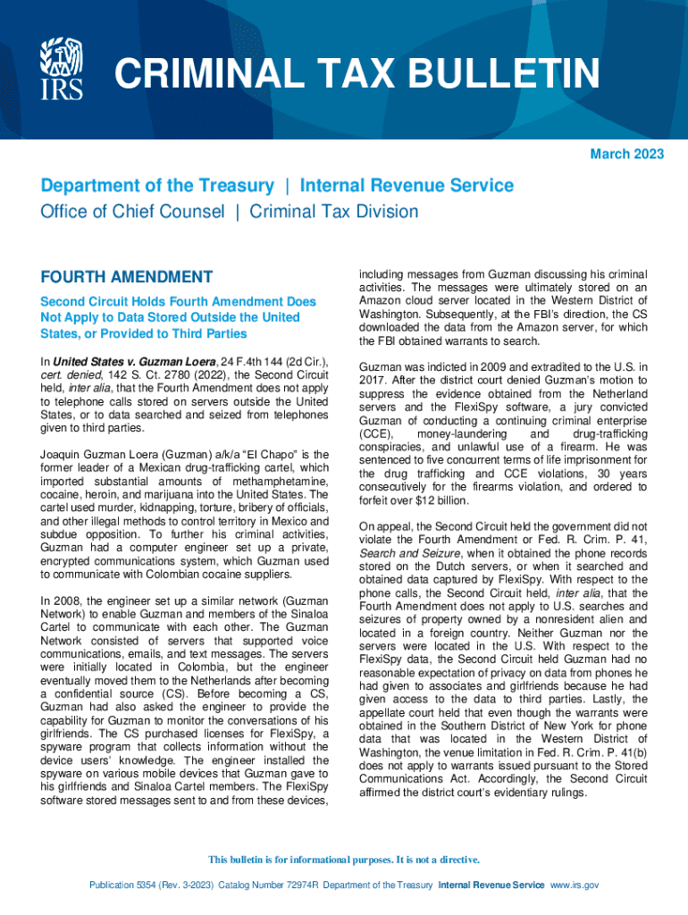 Publication 5354 (Rev 3-2023) Criminal Tax Bulletin Preview on Page 1