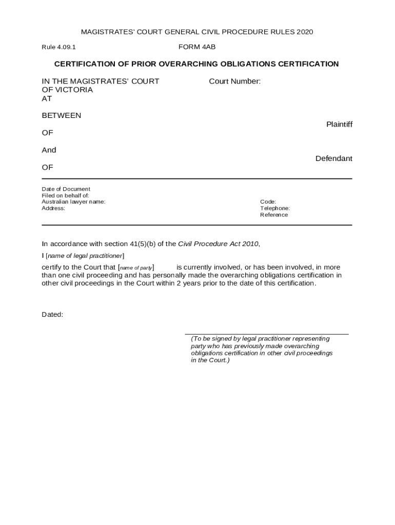 Civil 4A Overarching obligations certification (Word Doc Template