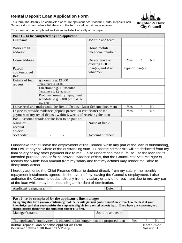 Rental Deposit Loan Application Doc Template pdfFiller