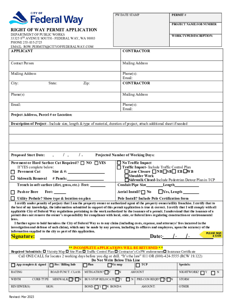 Fillable Online RIGHT-OF-WAY / APPROACH PERMIT APPLICATION Fax Email ...