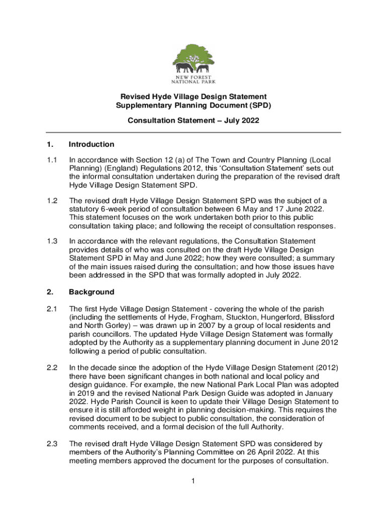 Fillable Online Revised draft Hyde Village Design Statement Fax Email