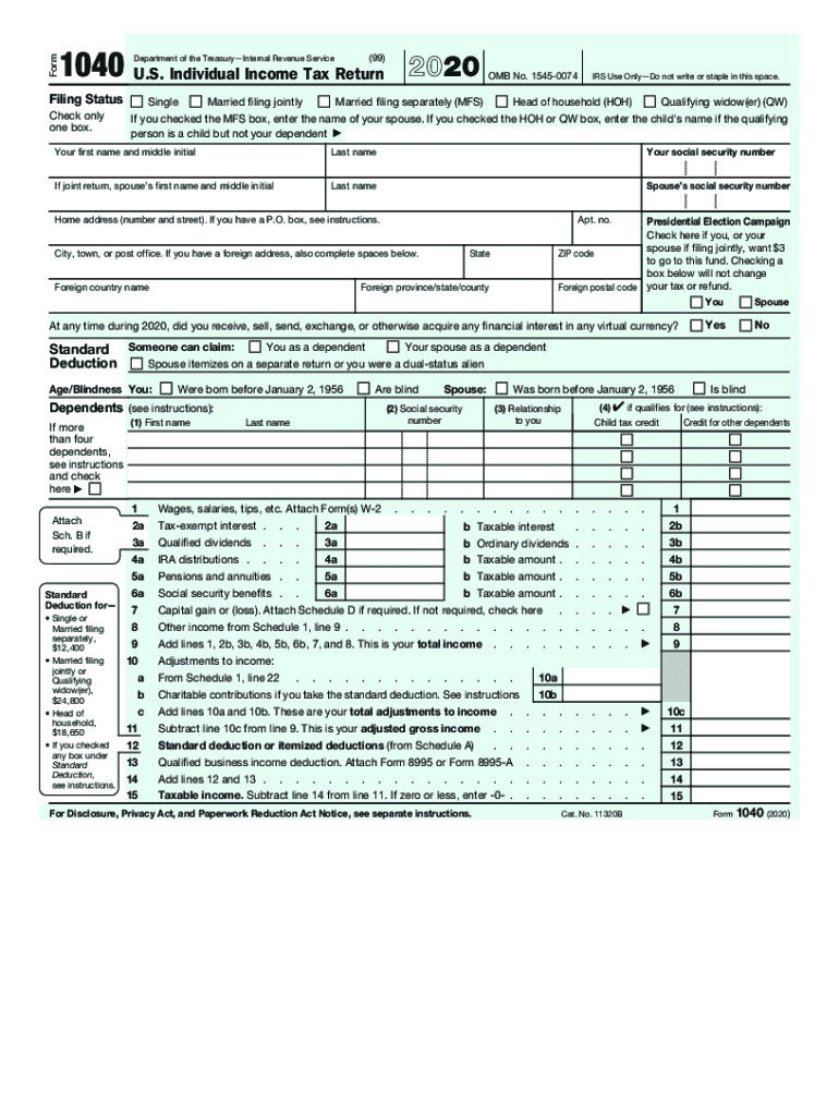 Fillable online 1040 u s individual tax return omb 1545 0074 fax
