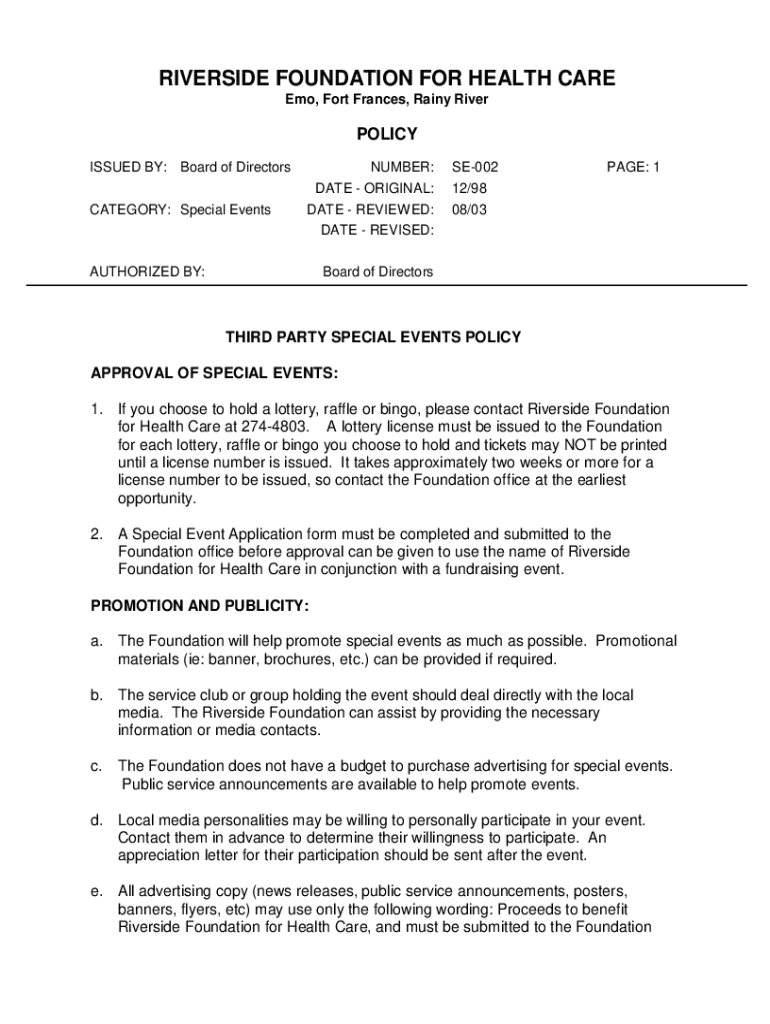 Fillable Online Riverside Foundation for Health CareFort Frances ON Fax