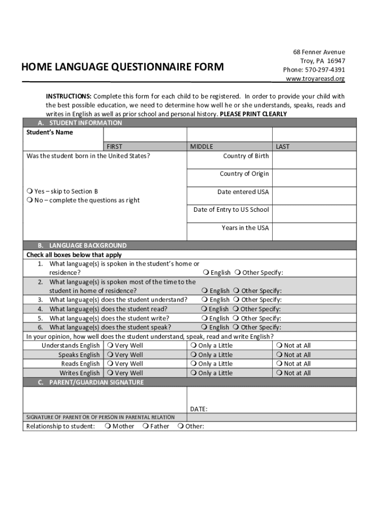 Fillable Online Home Language Questionnaire Form.docx Fax Email Print