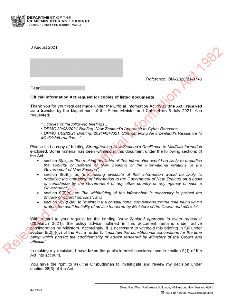 Fillable Online Response to Official Information Act request. You Fax
