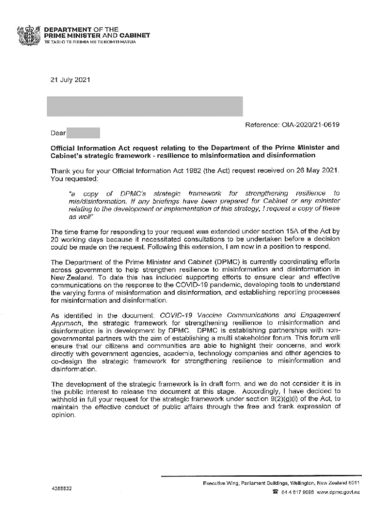 Fillable Online Response to Official Information Act request Fax