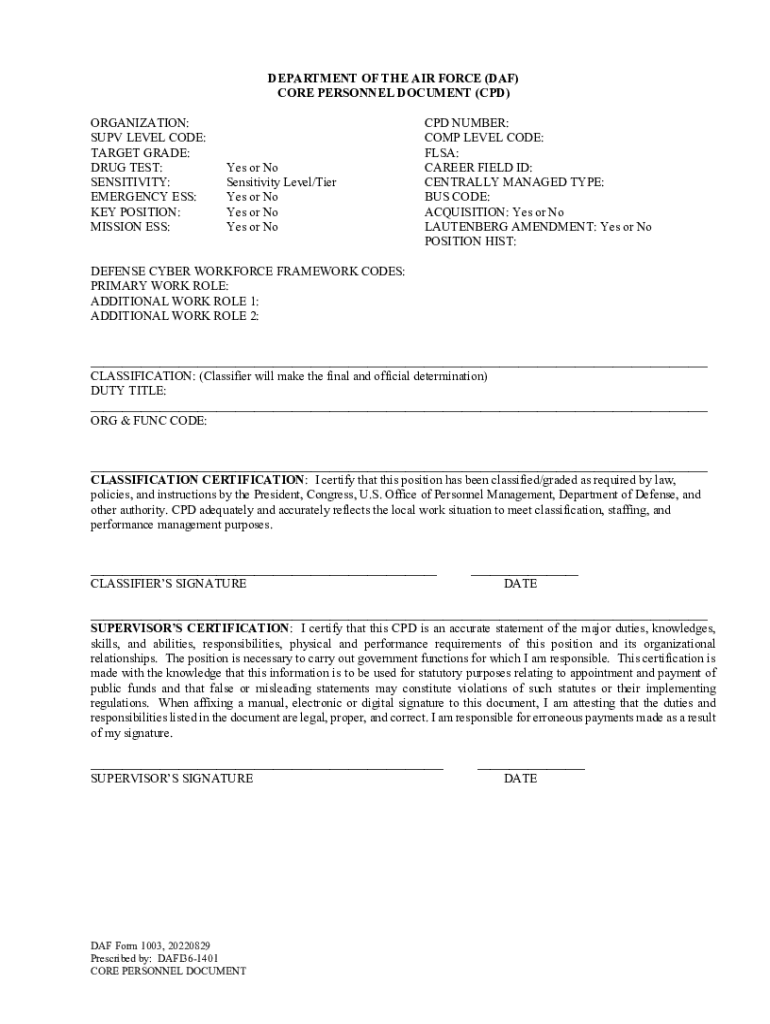 Fillable Online AIR FORCE CORE PERSONNEL DOCUMENT AF Forms Fax Email