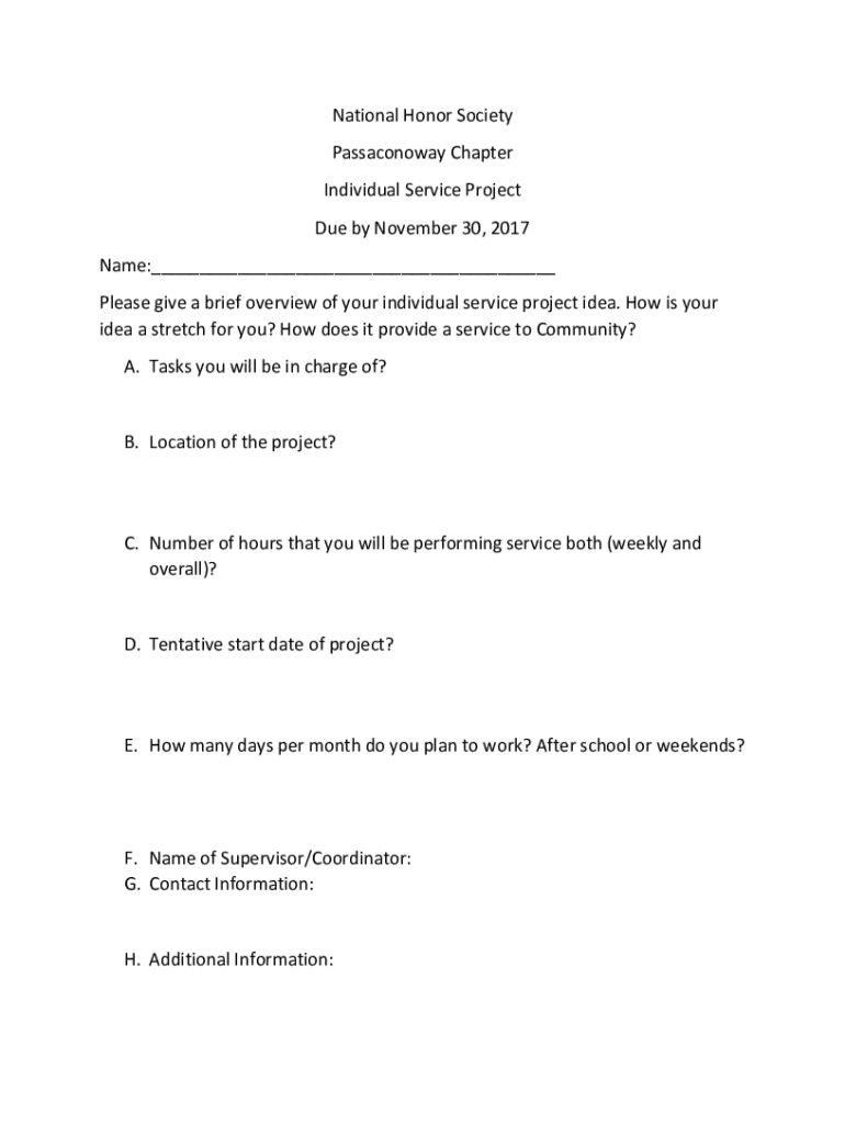 Fillable Online Five Easy Service Project Ideas For Your NHS Chapter fillable-online-five-easy-service-project-ideas-for-your-nhs-chapter