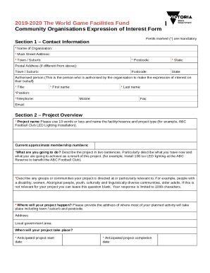 The World Game Facilities Fund - Community Organisations Expression of Interest Form. Form