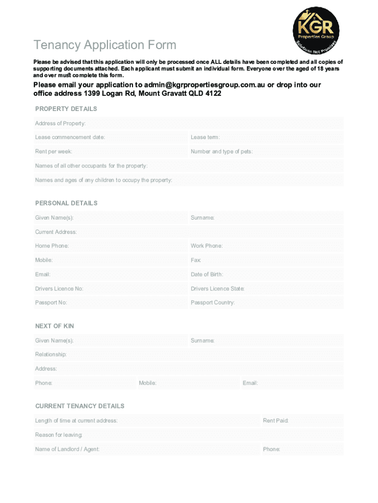 Fillable Online KGR Residential Tenancy Application Form Fax Email