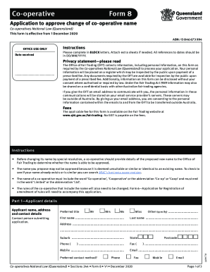 Form 8 - Application to approve change of co-operative name