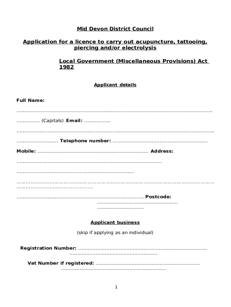 Acupuncture, tattooing, earpiercing and electrolysis Doc Template