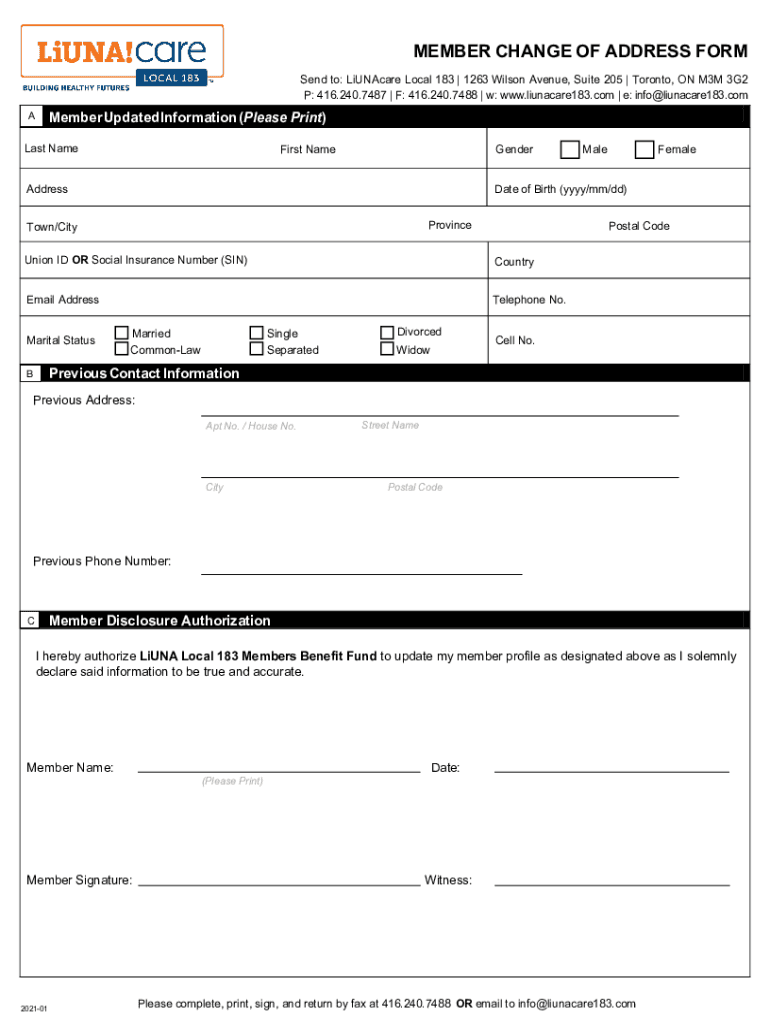 member change of address form Preview on Page 1