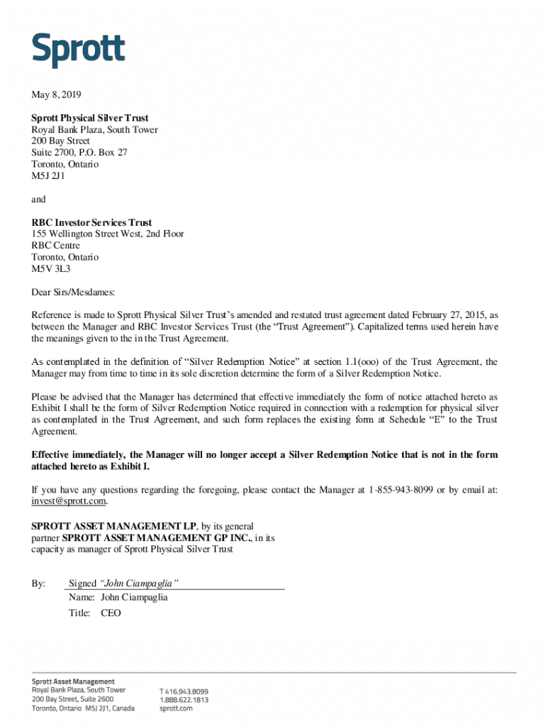 Fillable Online PSLV FORM OF SILVER REDEMPTION NOTICE Fax Email Print