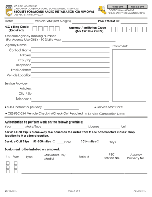 OES-PSC-213 Request for Mobile Radio Installation or Removal