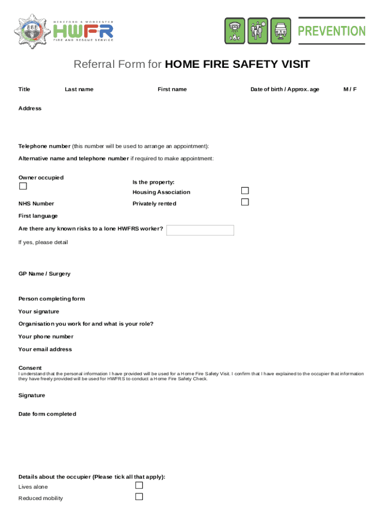 Home Fire Safety Visit referral (word document) Doc Template pdfFiller