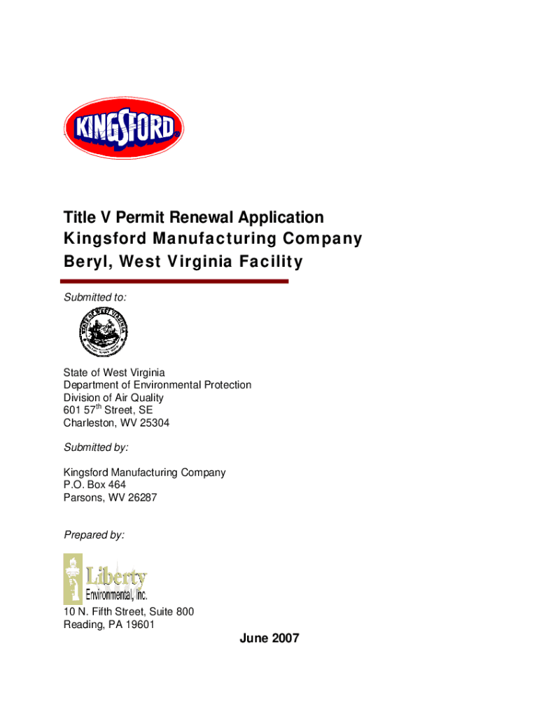 Fillable Online dep wv Title V Permit Renewal Application Kingsford