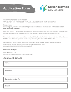 Fillable Online Application for a Licence to Place a Builders Skip on ...