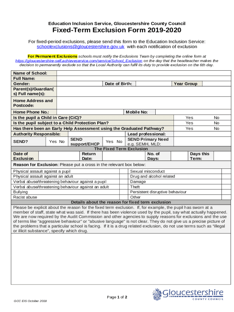 Permanent exclusion and suspension from school resources Doc Template
