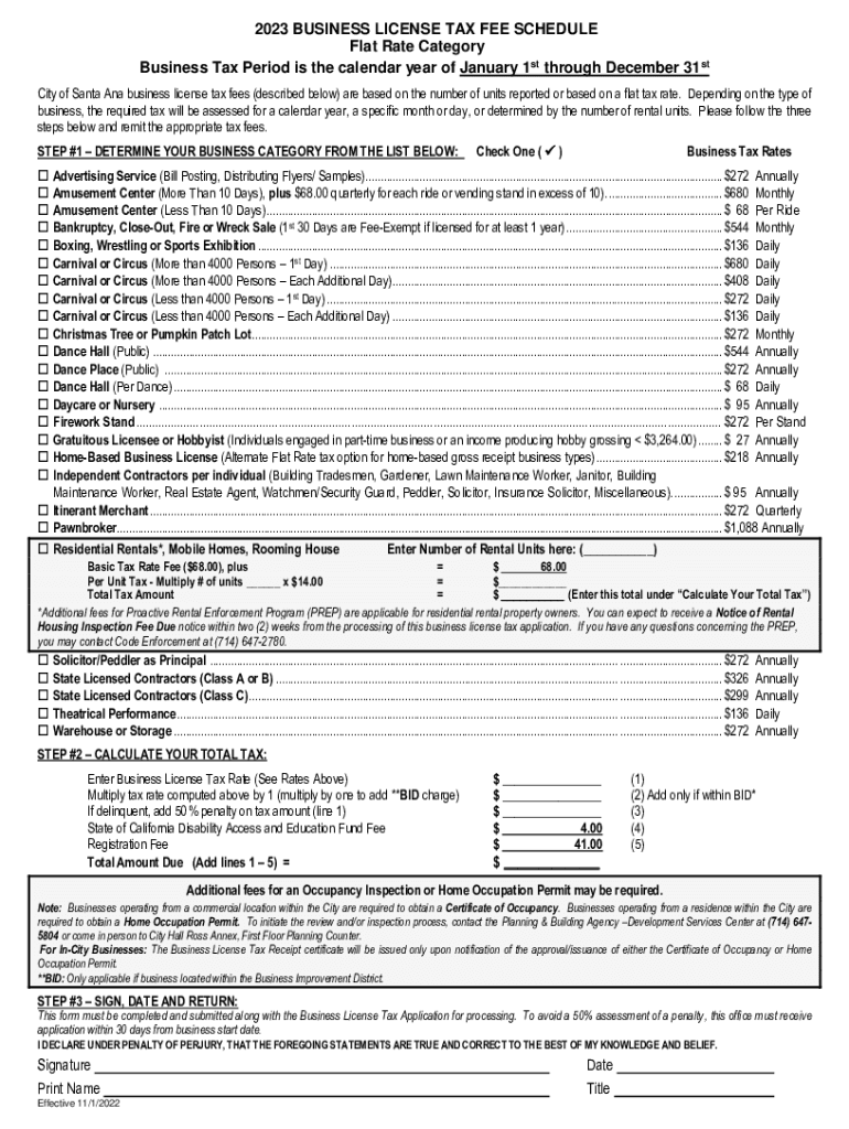 Business License Tax Fee ScheduleVariable Flat Rate Preview on Page 1