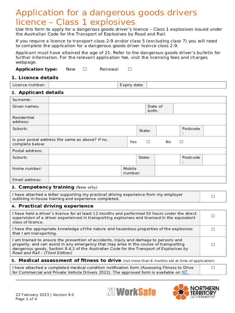 Application for a dangerous goods drivers licence Doc Template pdfFiller