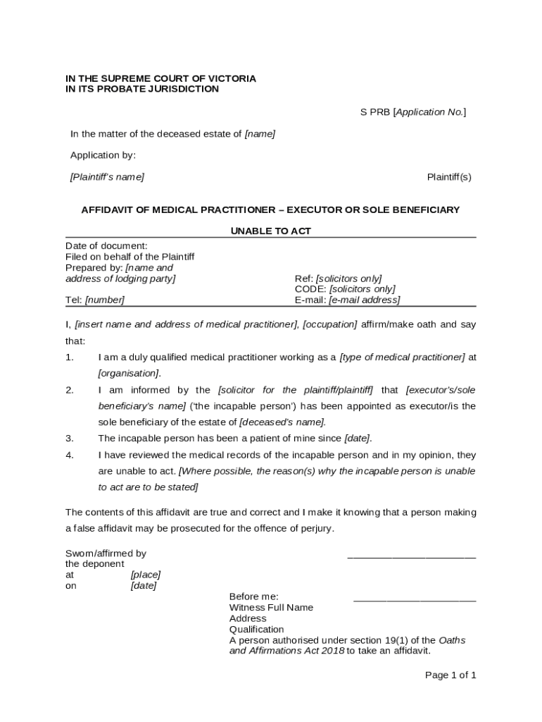 affidavit of medical practitioner executor or sole beneficiary Doc