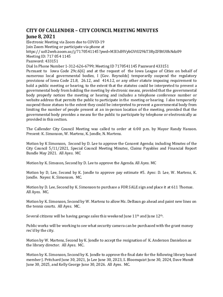 Fillable Online Callender, IA Official City site Fax Email Print