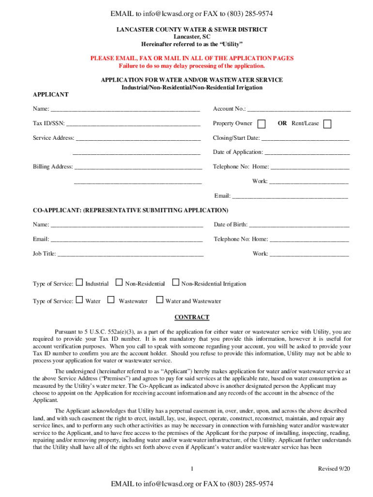 Fillable Online Fillable LANCASTER COUNTY WATER AND SEWER Fax Email Print pdfFiller