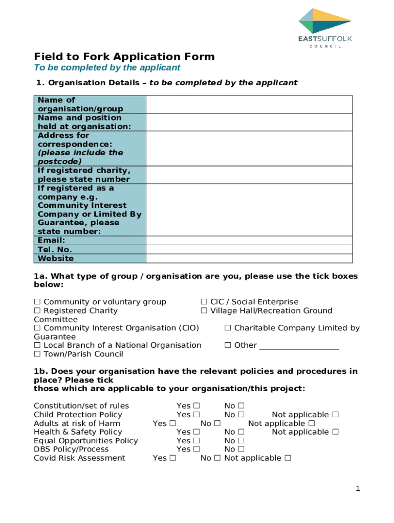 Field to Fork application Doc Template pdfFiller