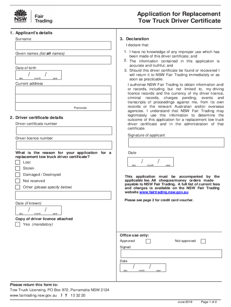 Fillable Online Application for Replacement Tow Truck Driver Fillable Online Application for Replacement Tow Truck Driver